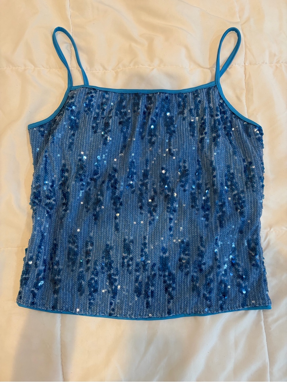 Blue Sequin Cami Tank Top - Women's Sparkle Spaghetti Strap